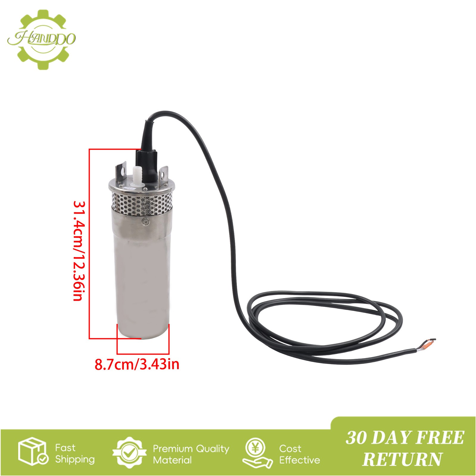 24V Well Pump 3.2GPM 4″ Stainless Steel Max Lift 230FT Deep Solar Well Pump