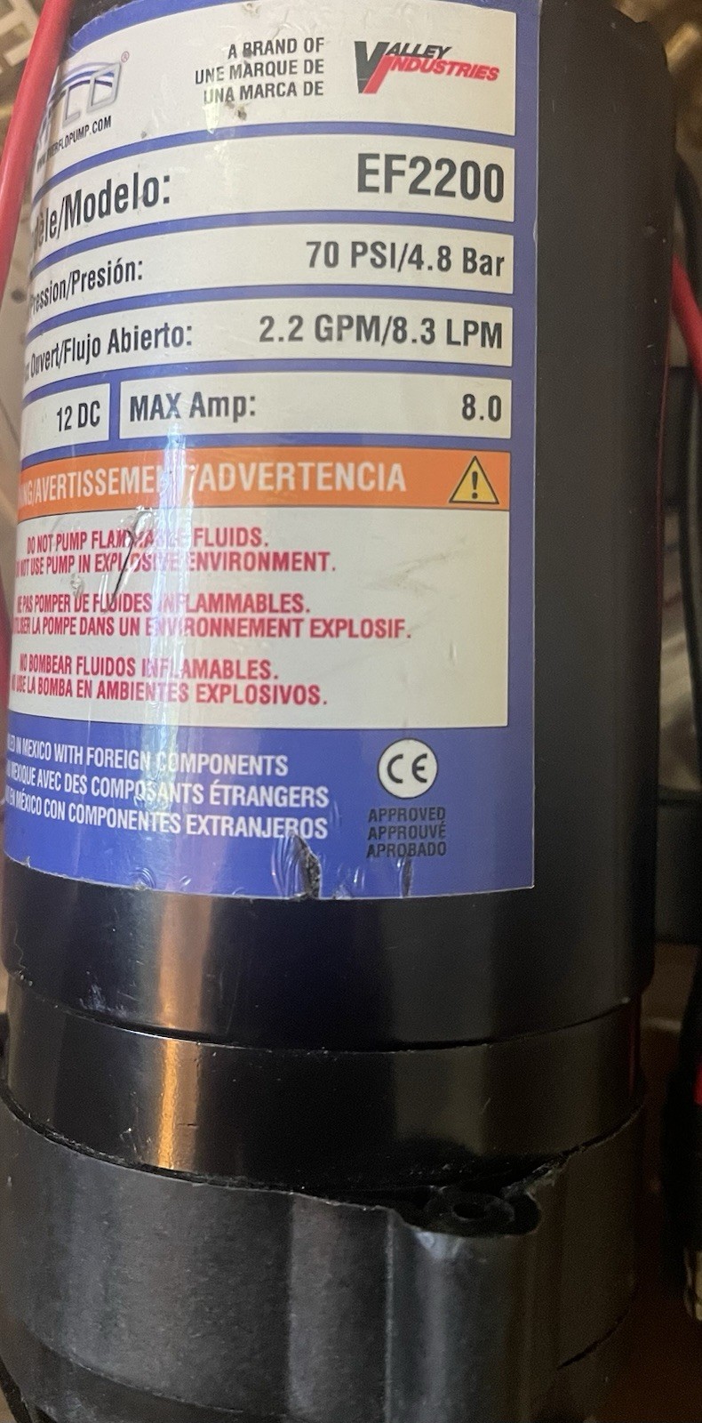 Everflo EF2200 2.2 GPM 70 PSI 12V DC Quick Attach Diaphragm Pump