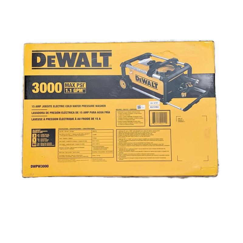 DEWALT DWPW3000 3000-MAX PSI 1.1-GPM Brushless Electric Jobsite Pressure Washer