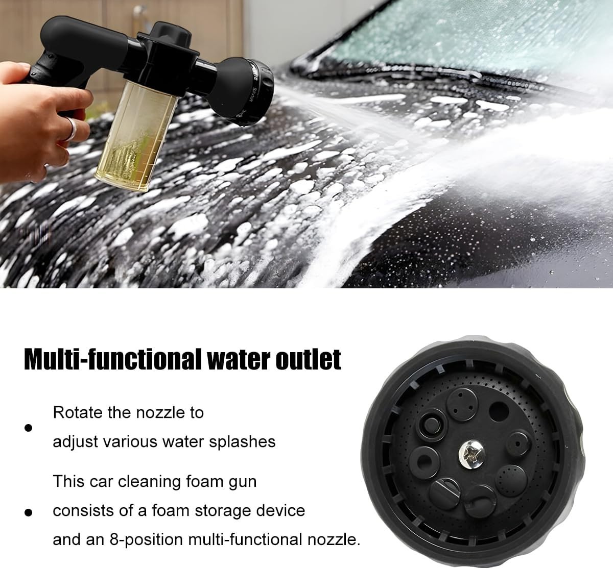 High-Pressure Car Wash Foam Gun with 8 Nozzle Modes