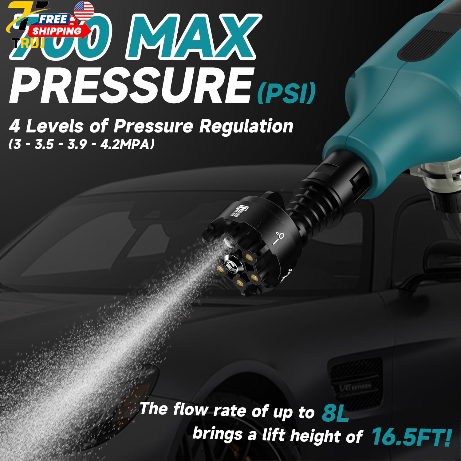 Cordless Pressure Washer for Makita 18V Battery 700 PSI Portable Handheld Power