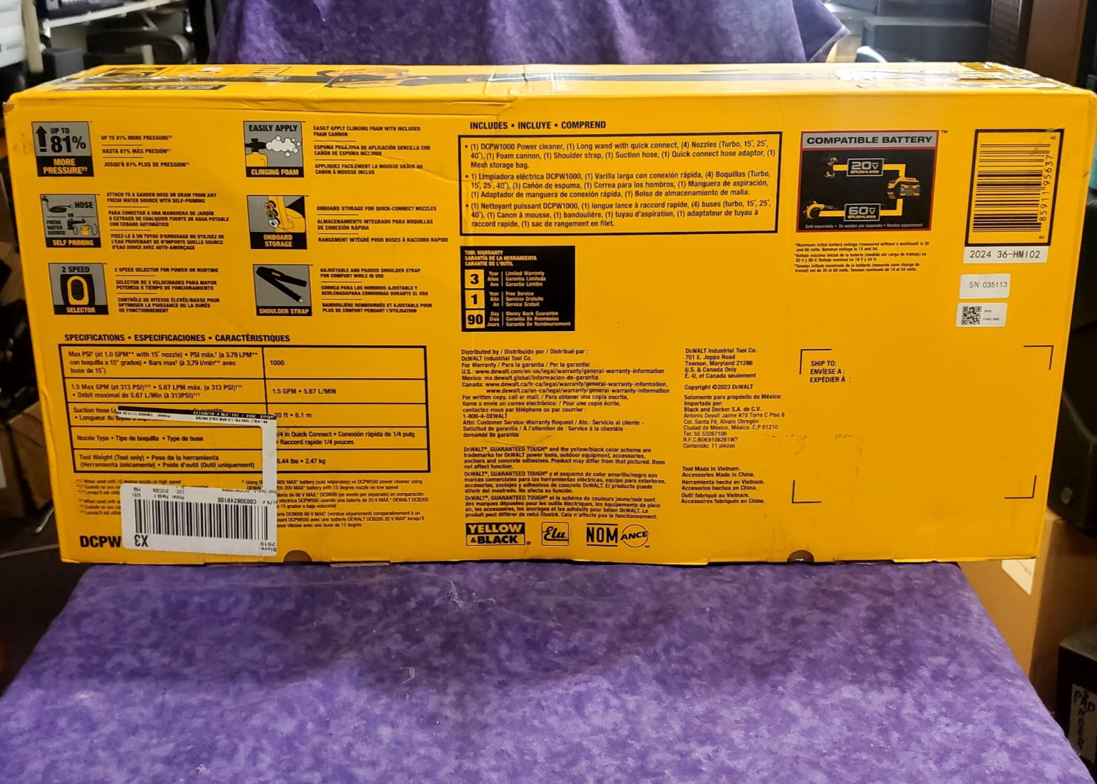 💥NEW SEALED💥DEWALT DCPW1000B 60V FLEXVOLT 1000 PSI CORDLESS PRESSURE WASHER