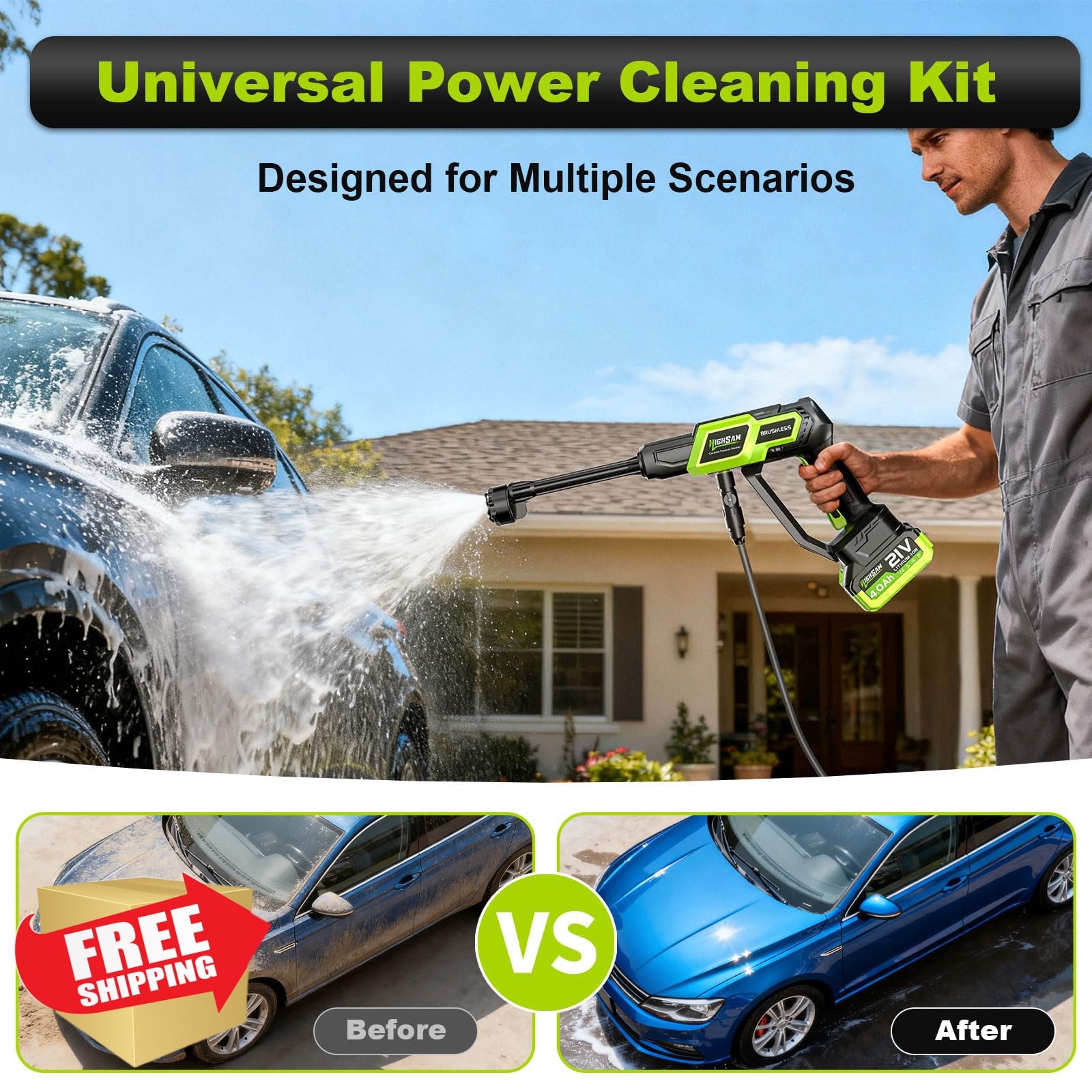 Cordless Portable Washer Brushless Motor 2 Batteries Charger Hose Case