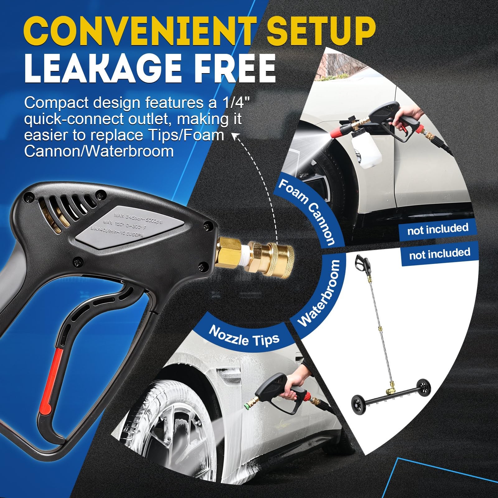 TOOLCY Pro Short Pressure Washer Gun 5000 PSI with 360° Swivel 3/8 Quick Connect