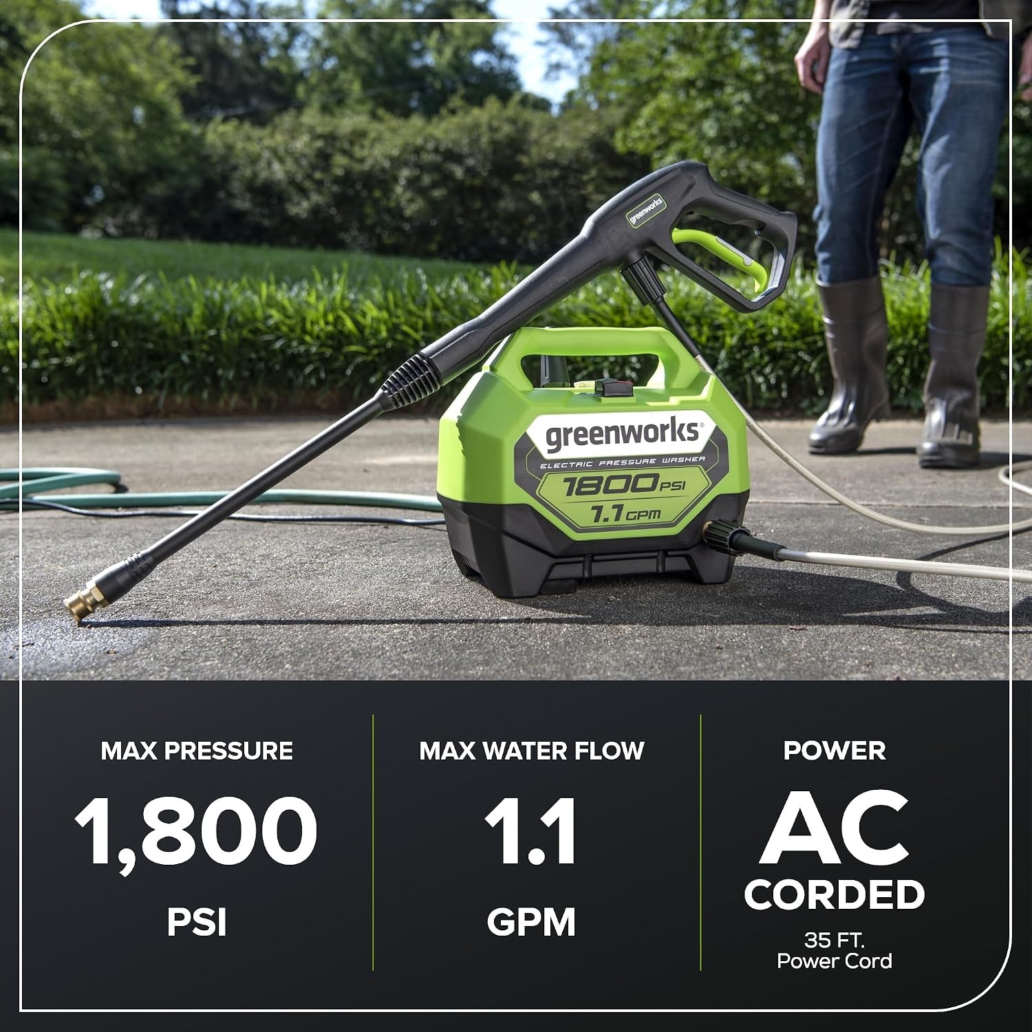 1800 PSI 1.1 GPM Electric Pressure Washer PWMA Certified