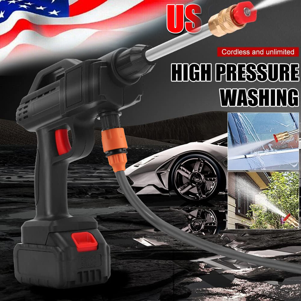Portable Cordless Electric High Pressure Water Spray Gun Car Washer Cleaning 24V