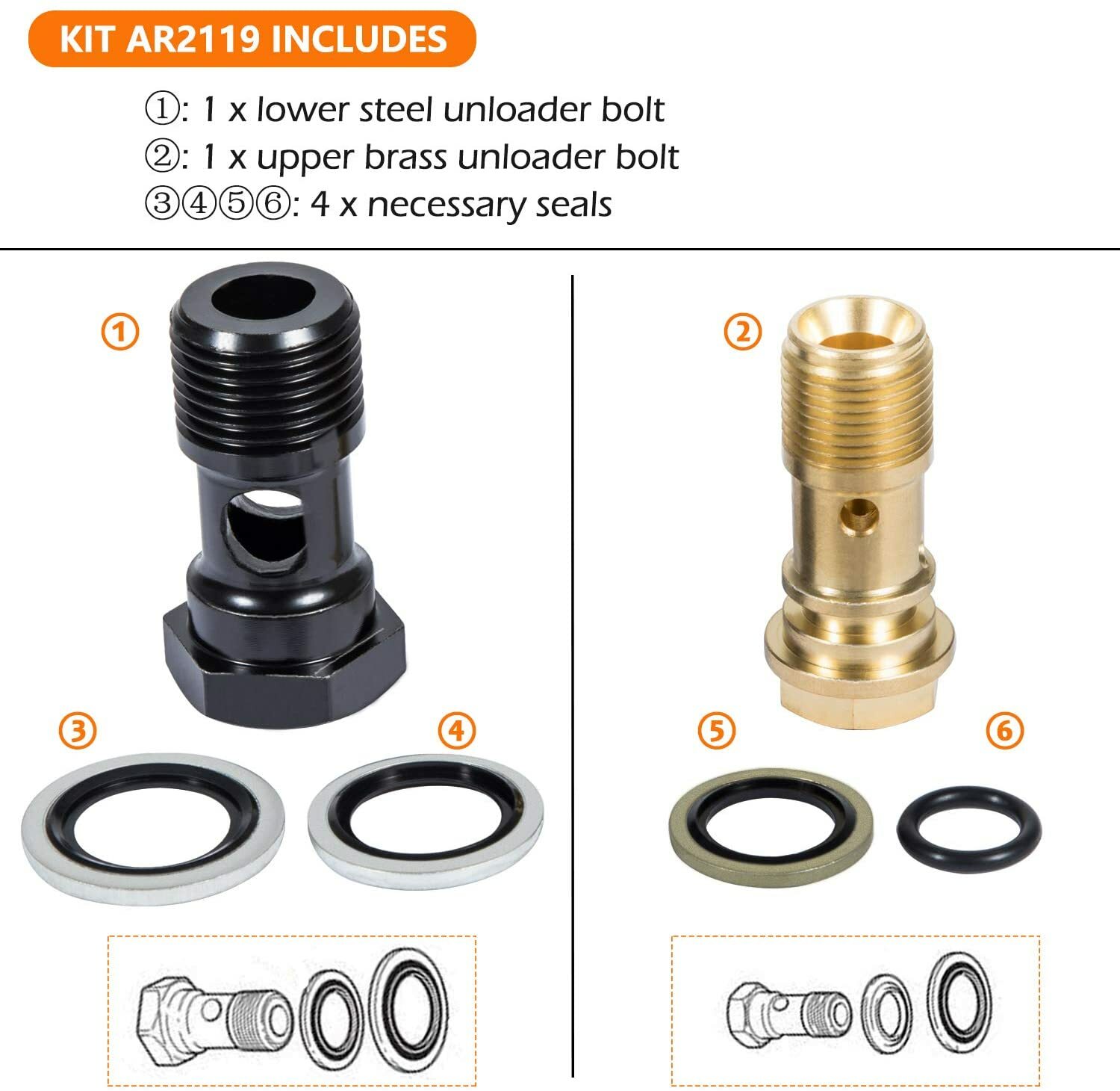 AR2119 Gymatic 3/B Unloader Mounting Bolt Set for XM RK Series Heavy Duty, 6PCS