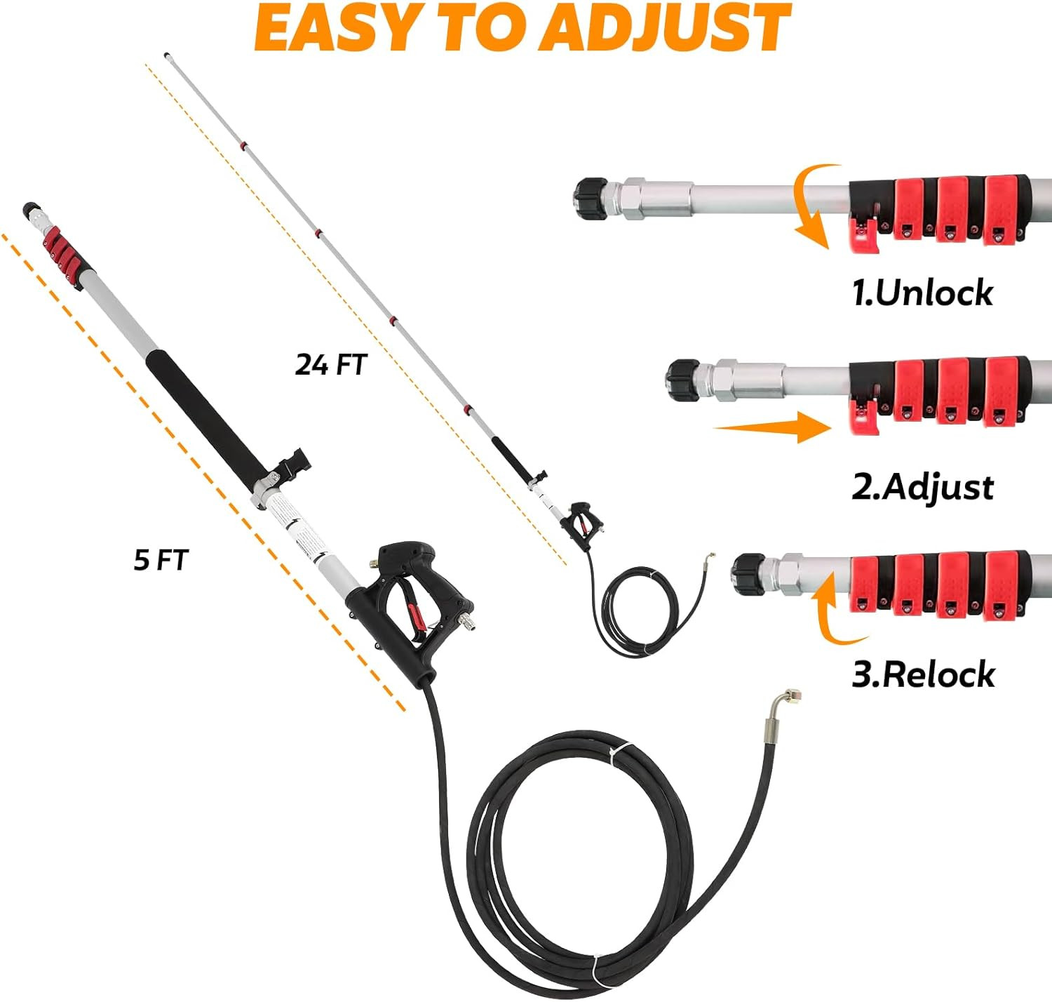 Telescoping Pressure Washer Wand, 24FT Power Washer Extension Wand with 7 Spray