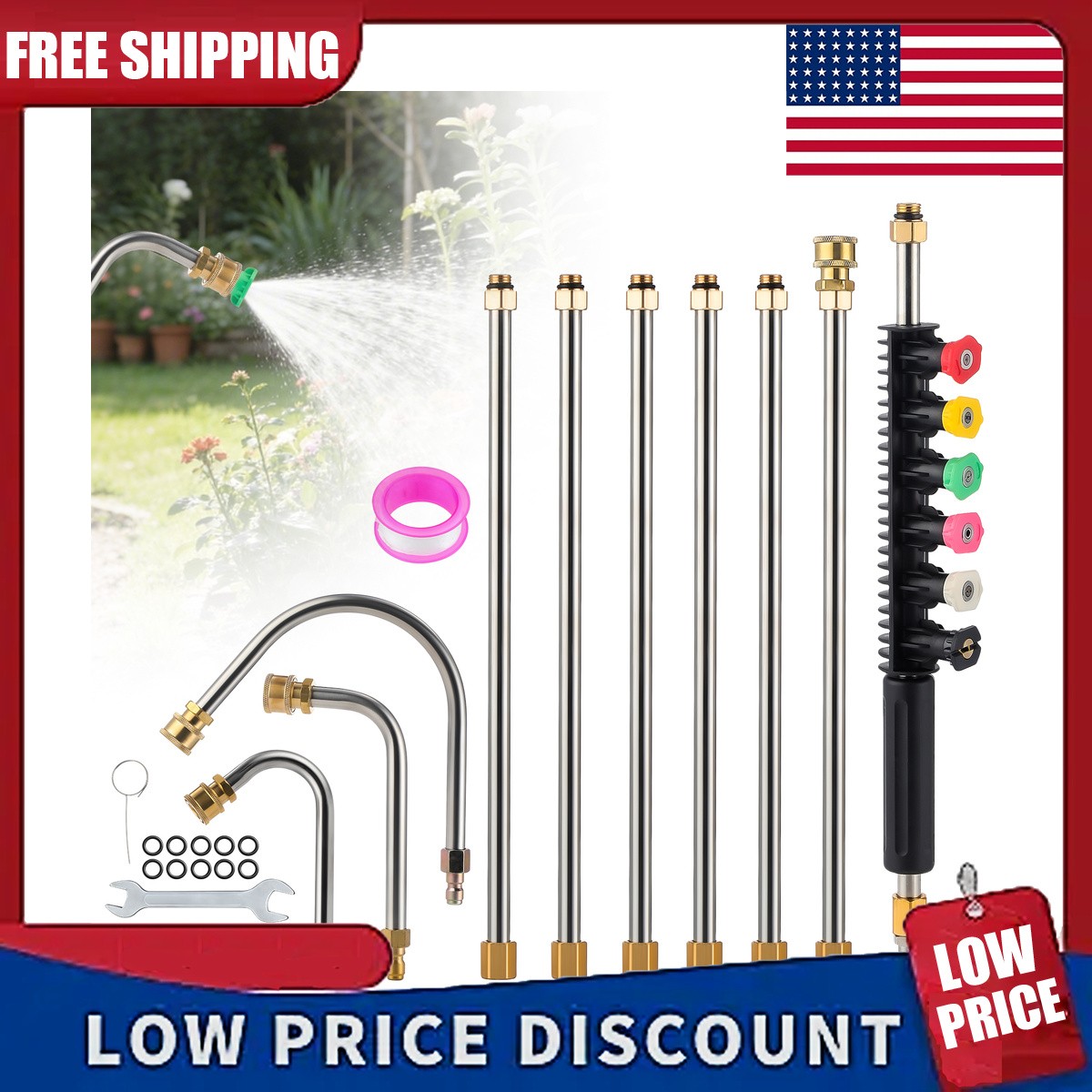 Extension Wand Lance Rod 4000 psi with adhesive tape 6pcs Spray Nozzle 9.5FT