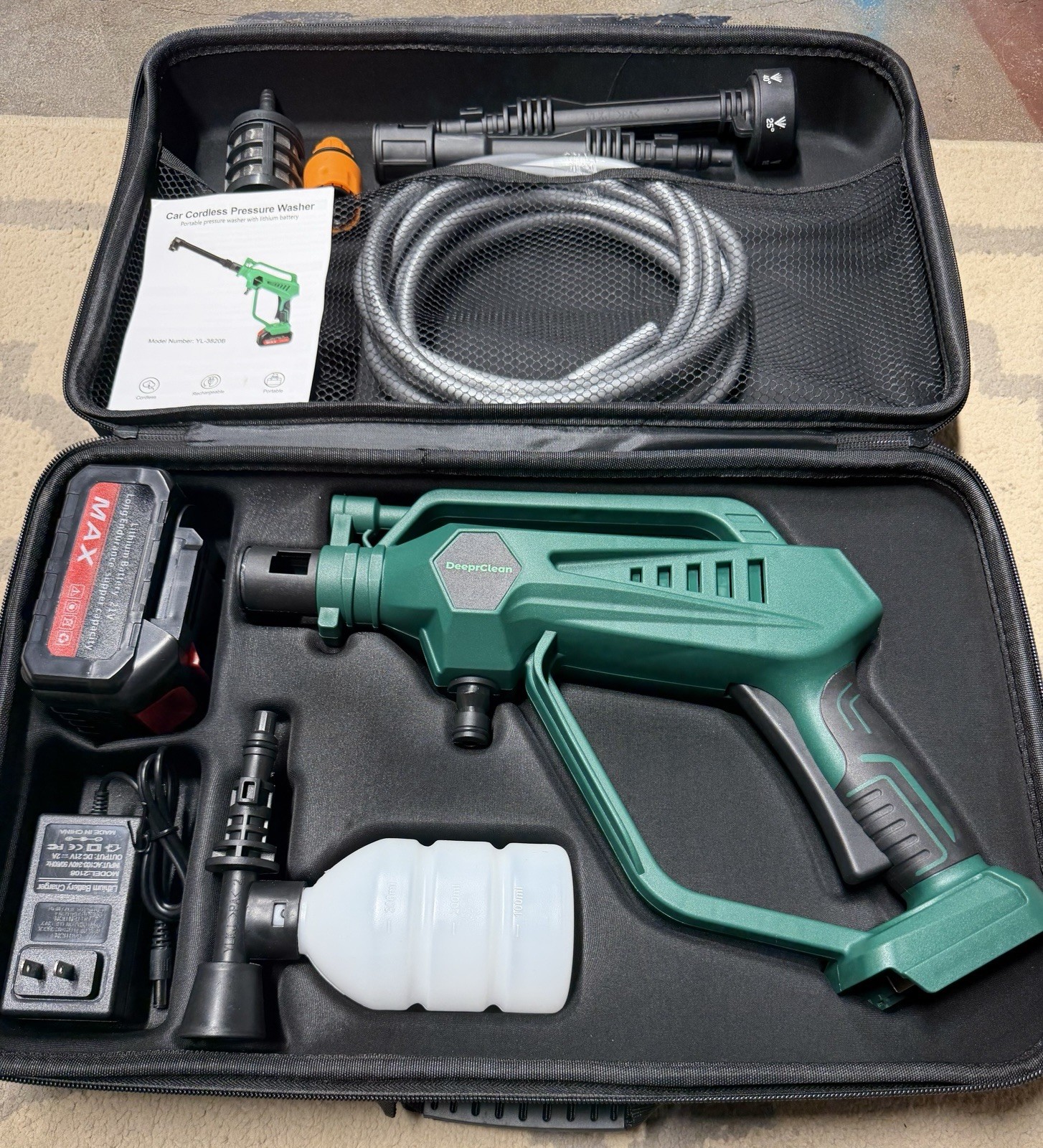 Cordless Car Washer & More Cleaning Gun w 6-n-1 Nozzle & Rechargeable Battery