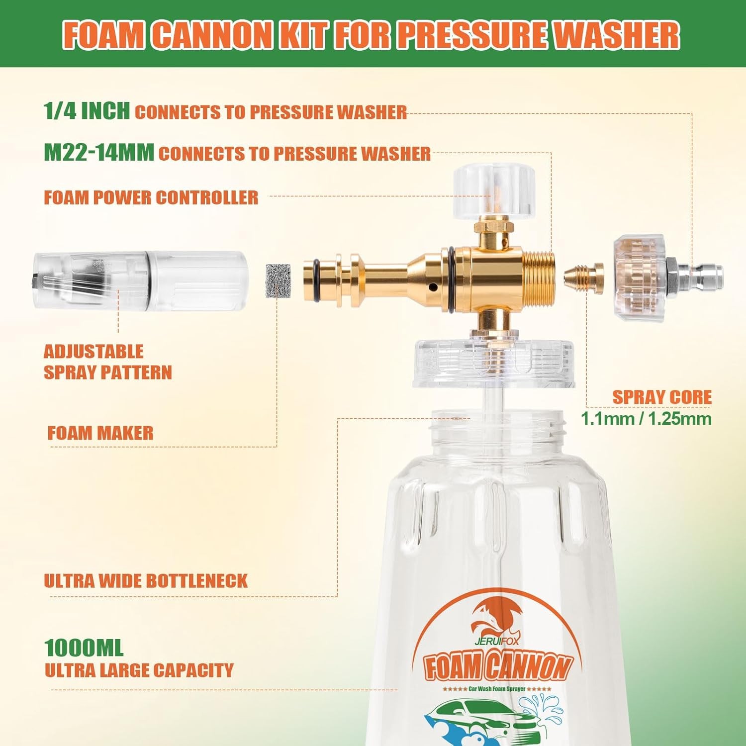 Fast Shipping Foam Cannon for Pressure Washer Snow Foam Lance 1/4″ + 5 Nozzles