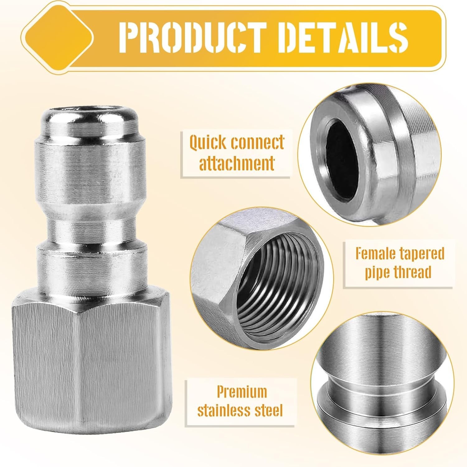 2Pcs Pressure Washer Coupler Set – 1/4″ & 3/8″ Male Plugs for Quick Connections