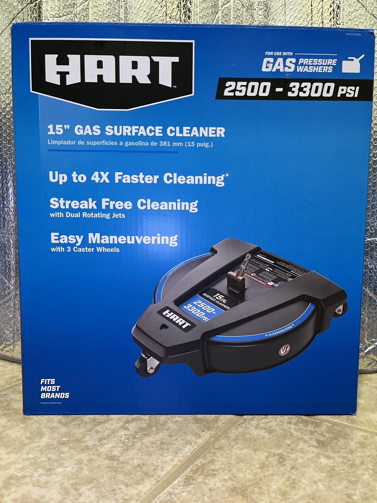 * NEW * 15” Inch Gas Surface Cleaner Pressure Washer Broom Caster 1/4” Connector