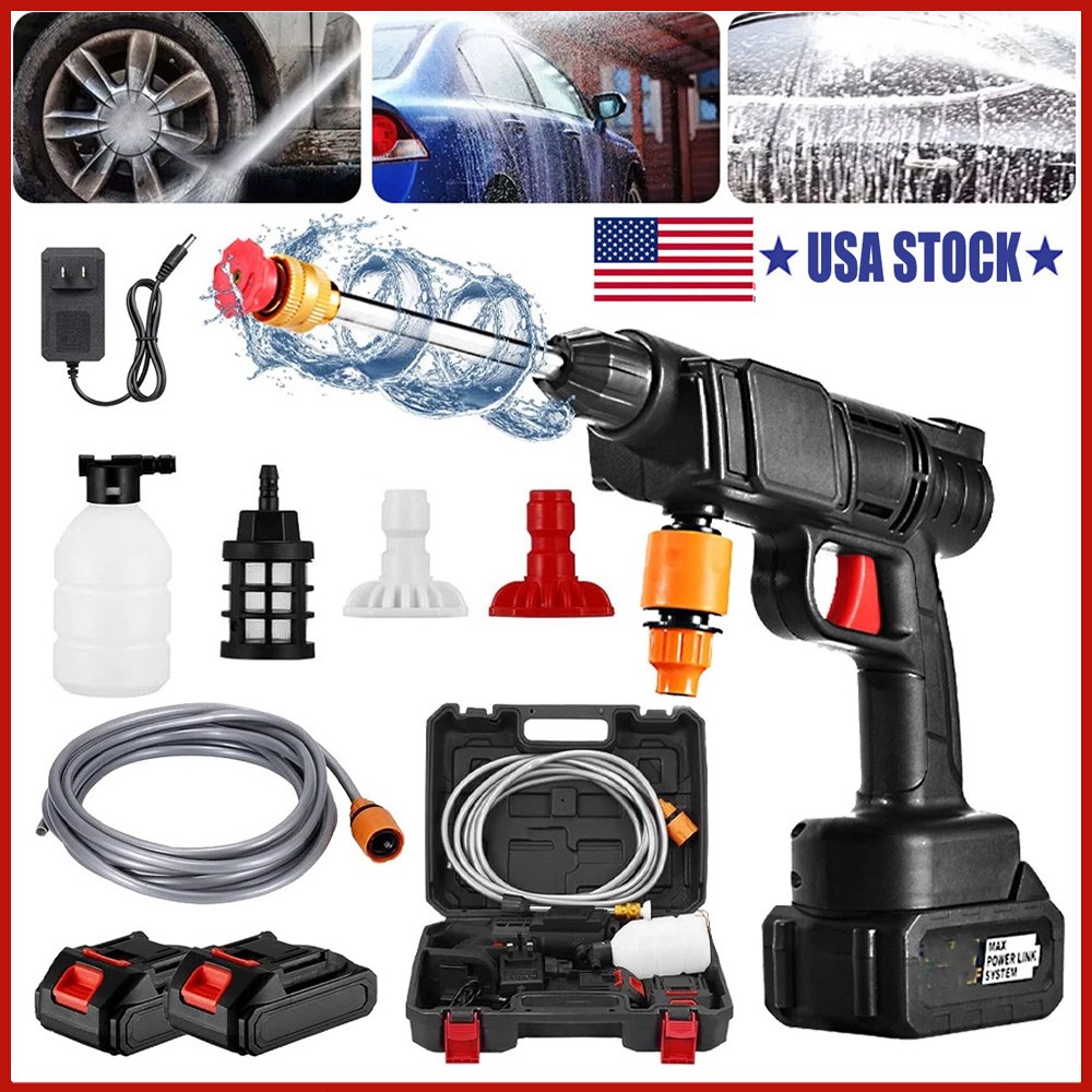 Portable Cordless Electric High Pressure Water Spray Gun Car Washer Cleaner Tool
