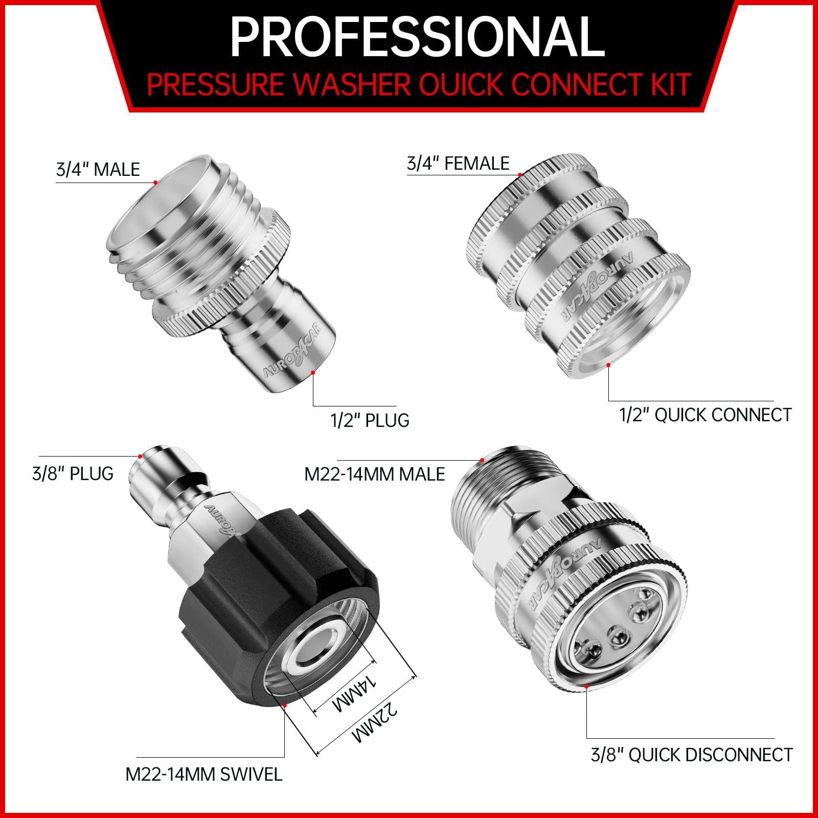 CAR Pressure Washer Quick Connect Kit, Stainless Steel Pressure Washer…