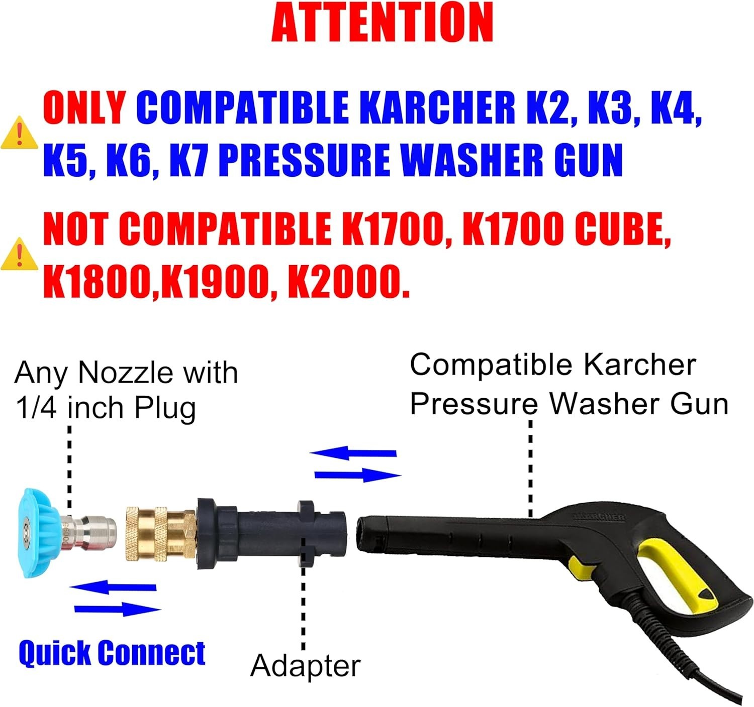 Pressure Washer Gun Adapter: 1/4” Quick Connect for Pre-2010 Karcher K2-K7