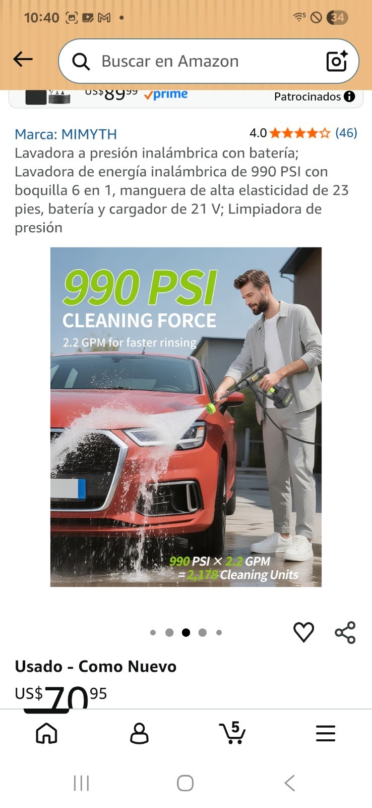MIMYTH MBBT24015 21V Cordless Cold Water Pressure Washer 990 PSI Kit