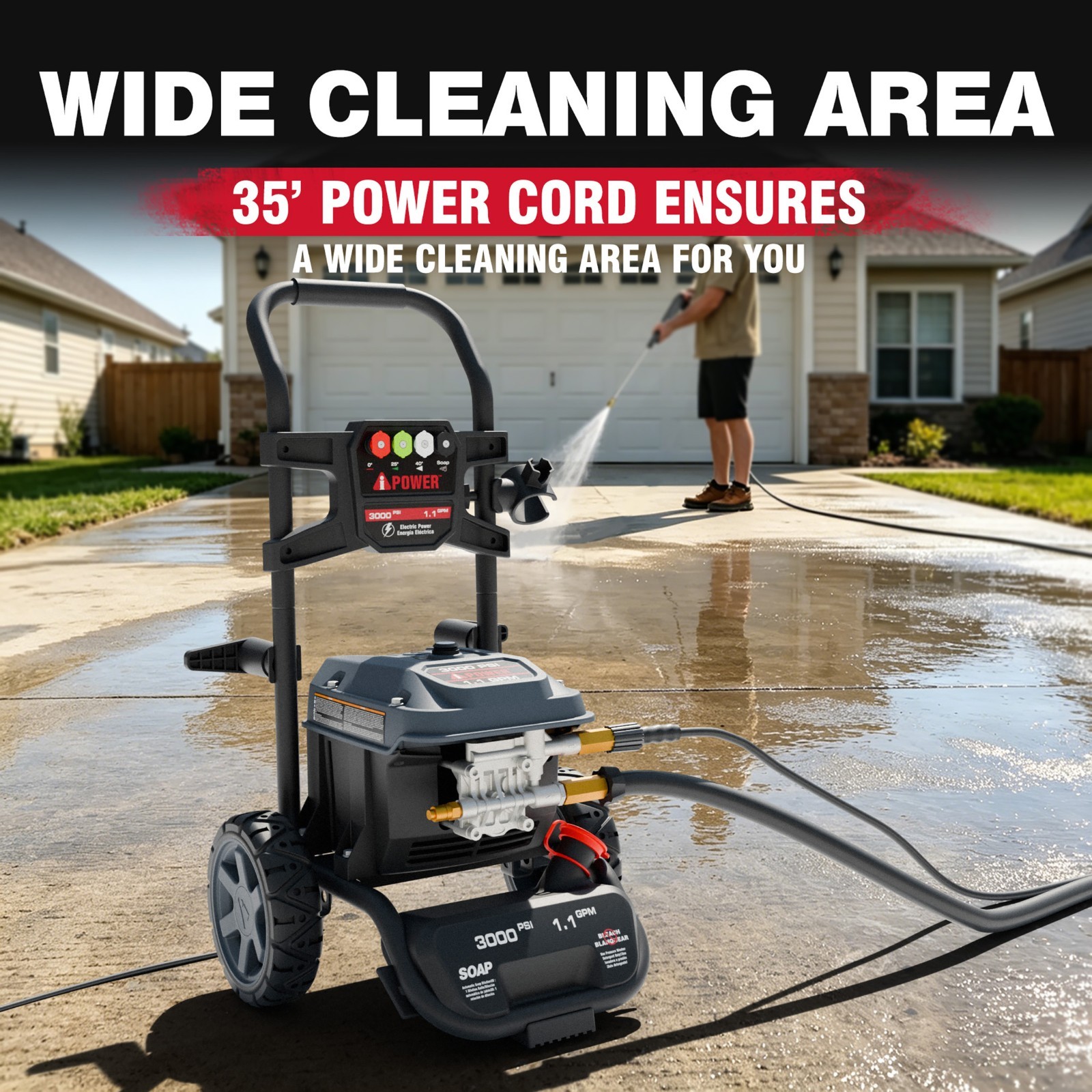 A-iPower 2000PSI 1.2GPM Electric Pressure Washer with 5 QC Nozzles Soap Tank