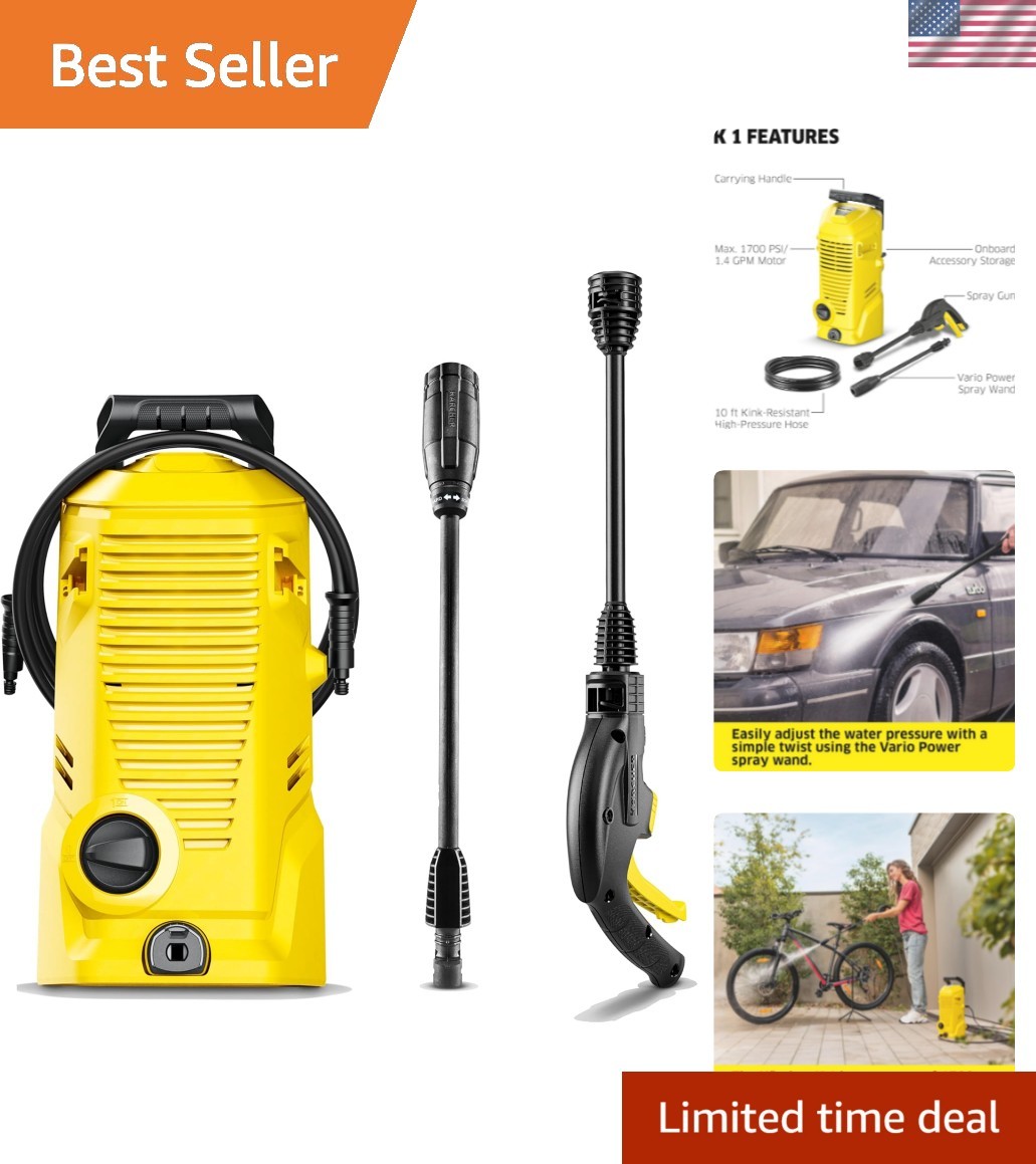 Kärcher K 1 Pressure Washer, 1700 PSI & 1.45 GPM – Compact & Efficient Cleaning