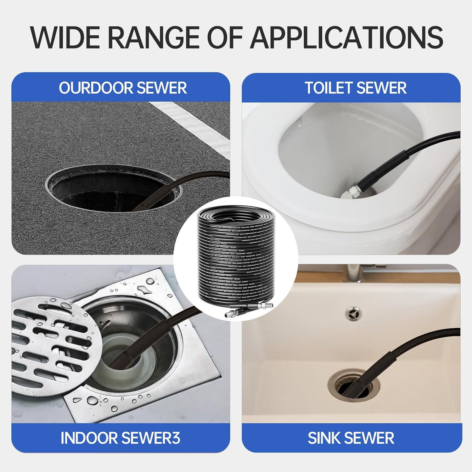 150FT Sewer Jetter Kit for Pressure Washer – 5800 PSI Drain Cleaning Nozzles
