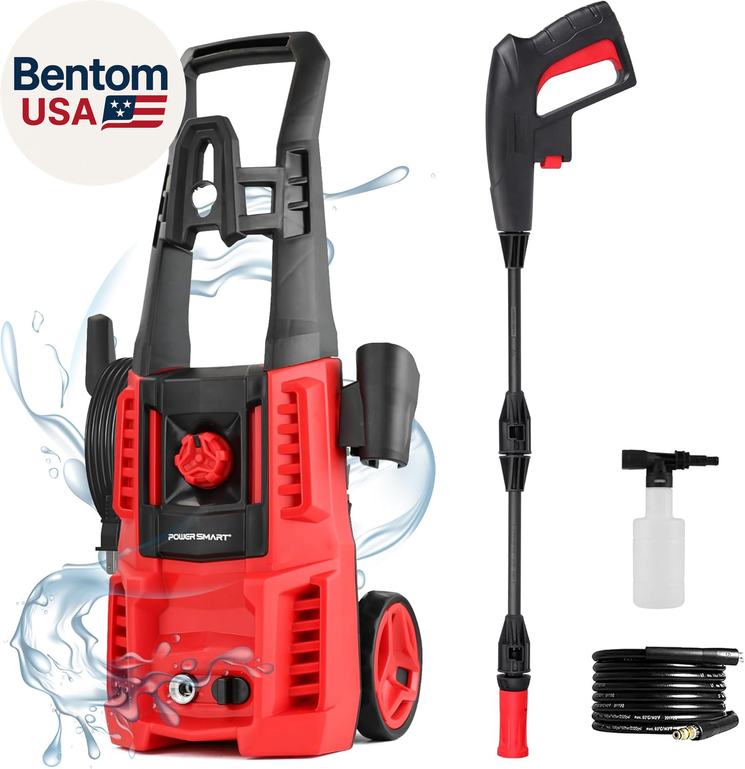 Upgraded Electric Pressure Washer, 1850 PSI Max,3.0 GPM, 5″ Wheels, 18M Cord/Hos