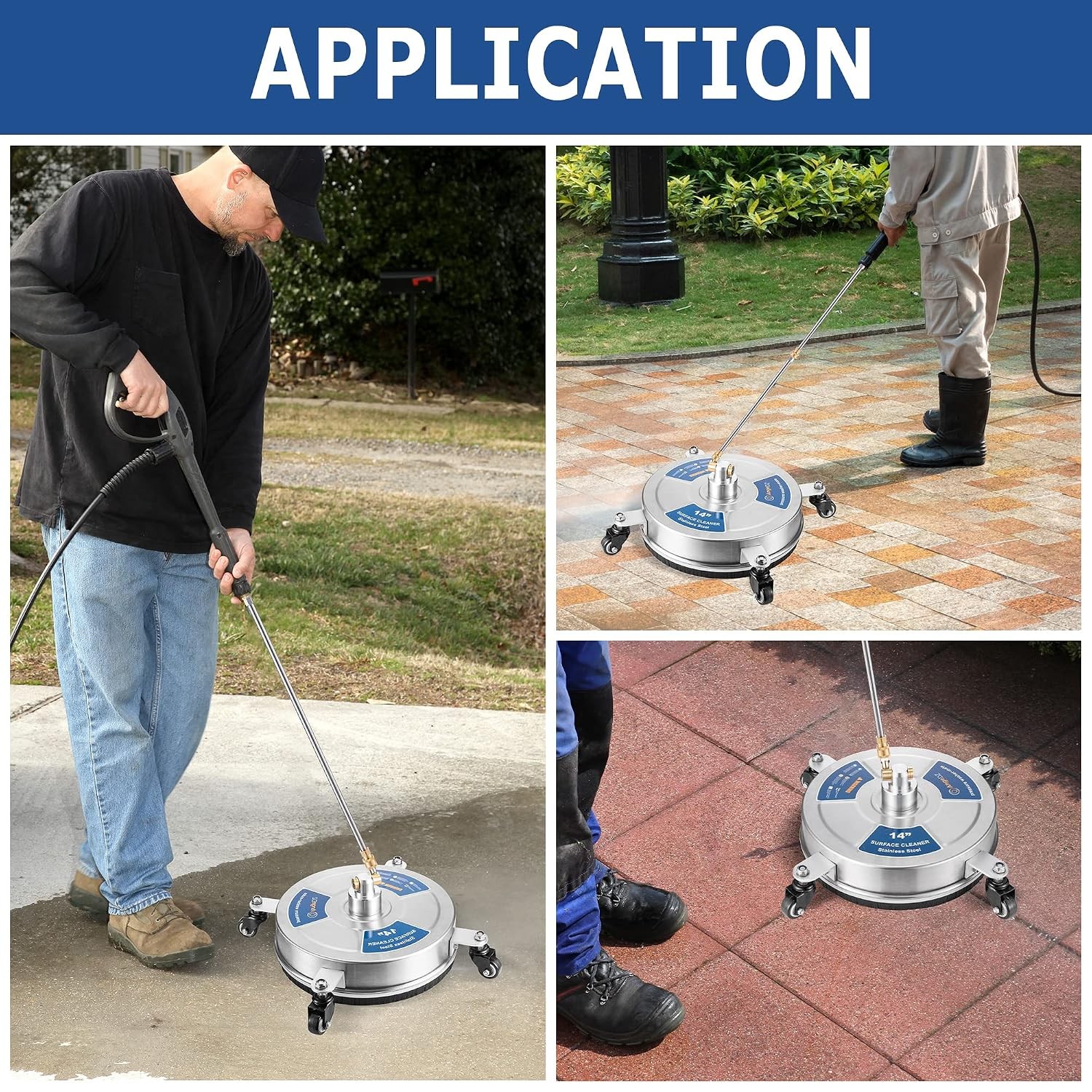14 inch Pressure Washer Surface Cleaner with 4 Wheels 1/4 Quick Connect Plug