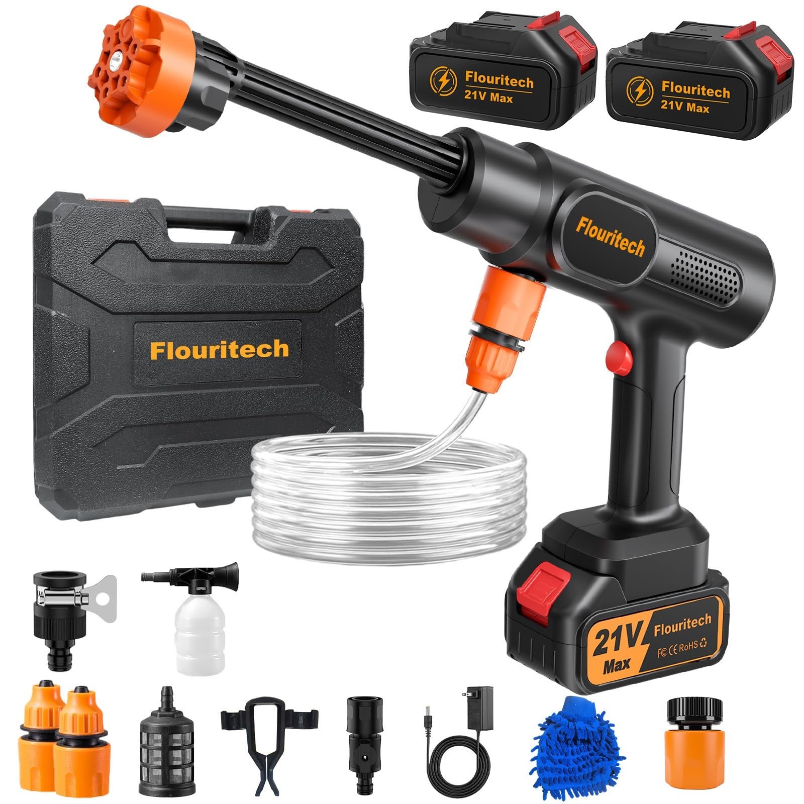 Portable Cordless Pressure Washer 1200 PSI – 6-in-1 Nozzle, 2 Batteries, Car & G