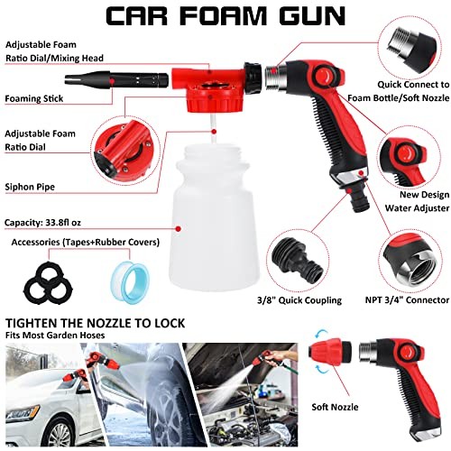 33Pcs Car Wash Detailing Kit Cleaning Kits with Foam Gun Sprayer Brush Large