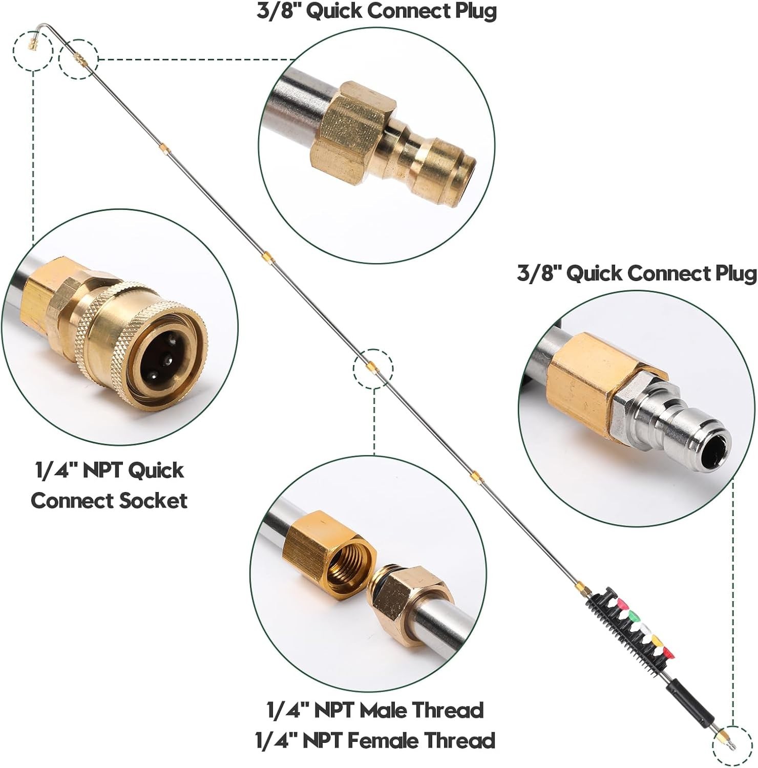 Versatile Pressure Washer Lance Set – 9 Extension Wands with 6 Curve Nozzle Tips