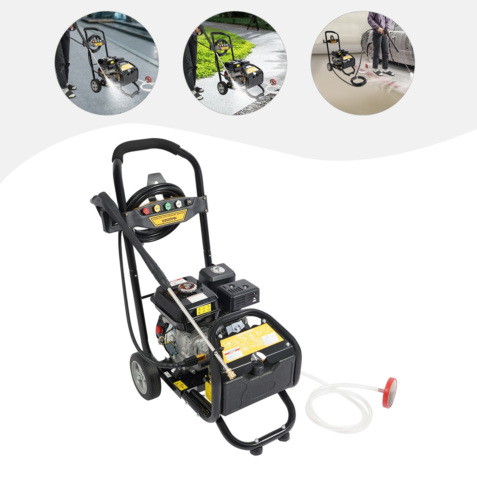 2200PSI Gasoline High Pressure Washer 7HP Gasoline Manual Washer w/ Hose 3400RPM