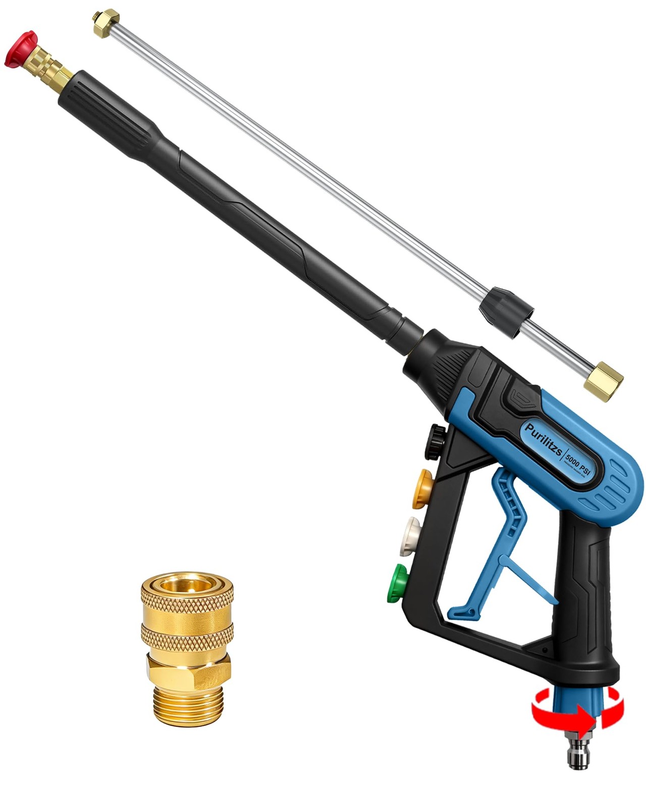 5000PSI Pressure Washer Gun 3/8” Swivel Plug with Extension Wand, M22 Coupler