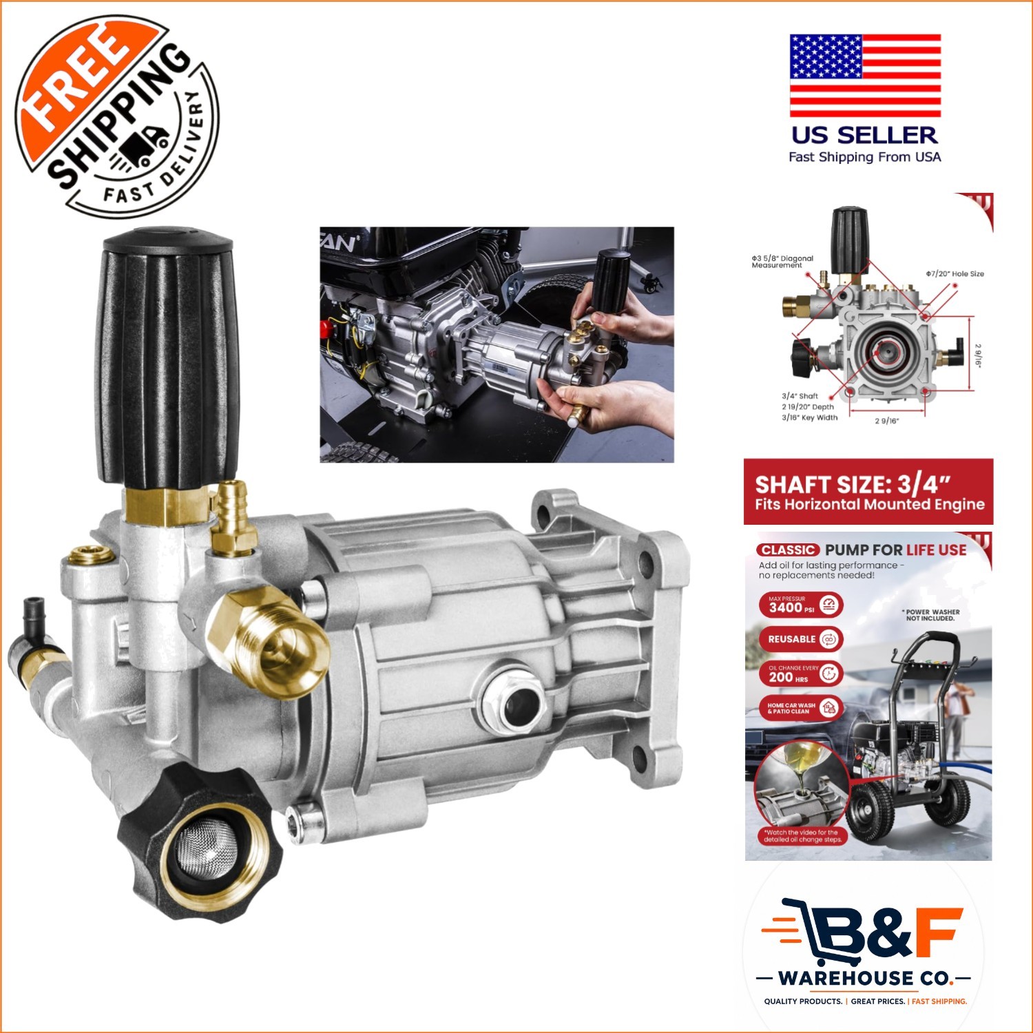 Enhanced 3400 PSI Pressure Washer Pump with Adjustable Control & Anti-Seize