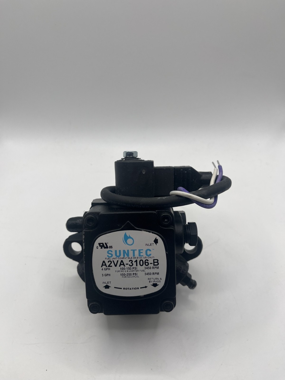 Suntec Fuel Pump A2VA-3106, 12/24 V Solenoid, 3450 RPM, 100-200 PSI