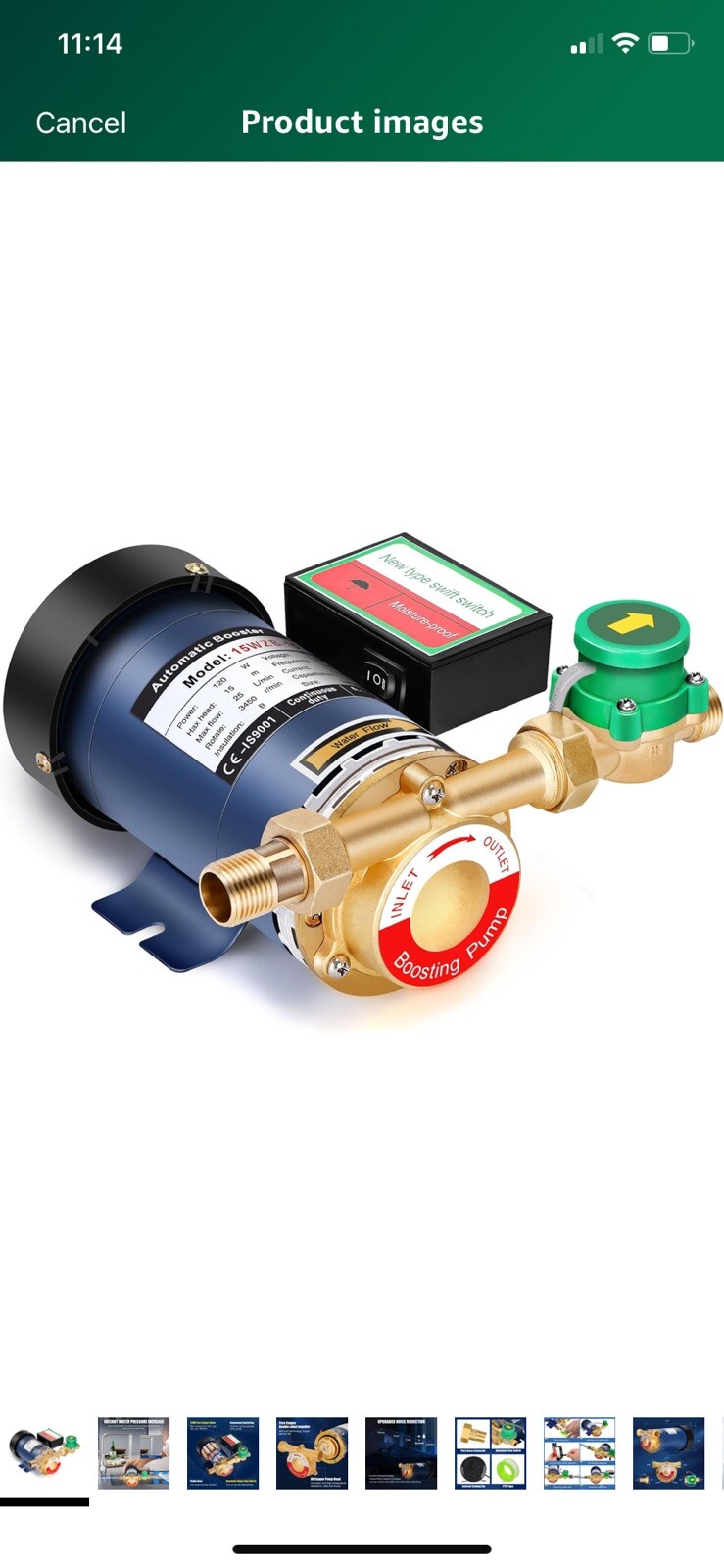 120W Water Pressure Booster Pump 115V 21.7 PSI with Automatic Flow Switch BrasNt