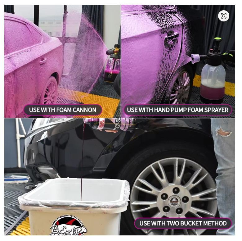 Pink Foaming Car Wash Soap Snow Foam Cannon Gun Bucket Active Cleaner