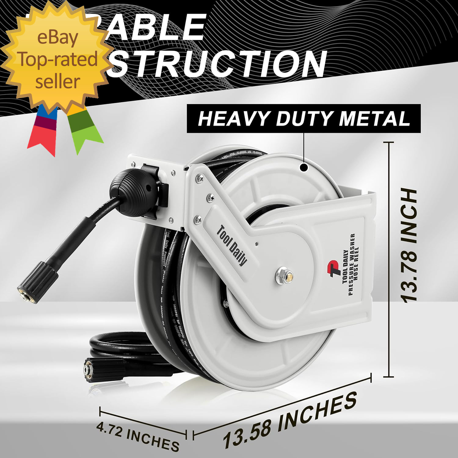 Retractable Pressure Washer Hose Reel 60 FT X 1/4”, Heavy Duty Power Washer Hose