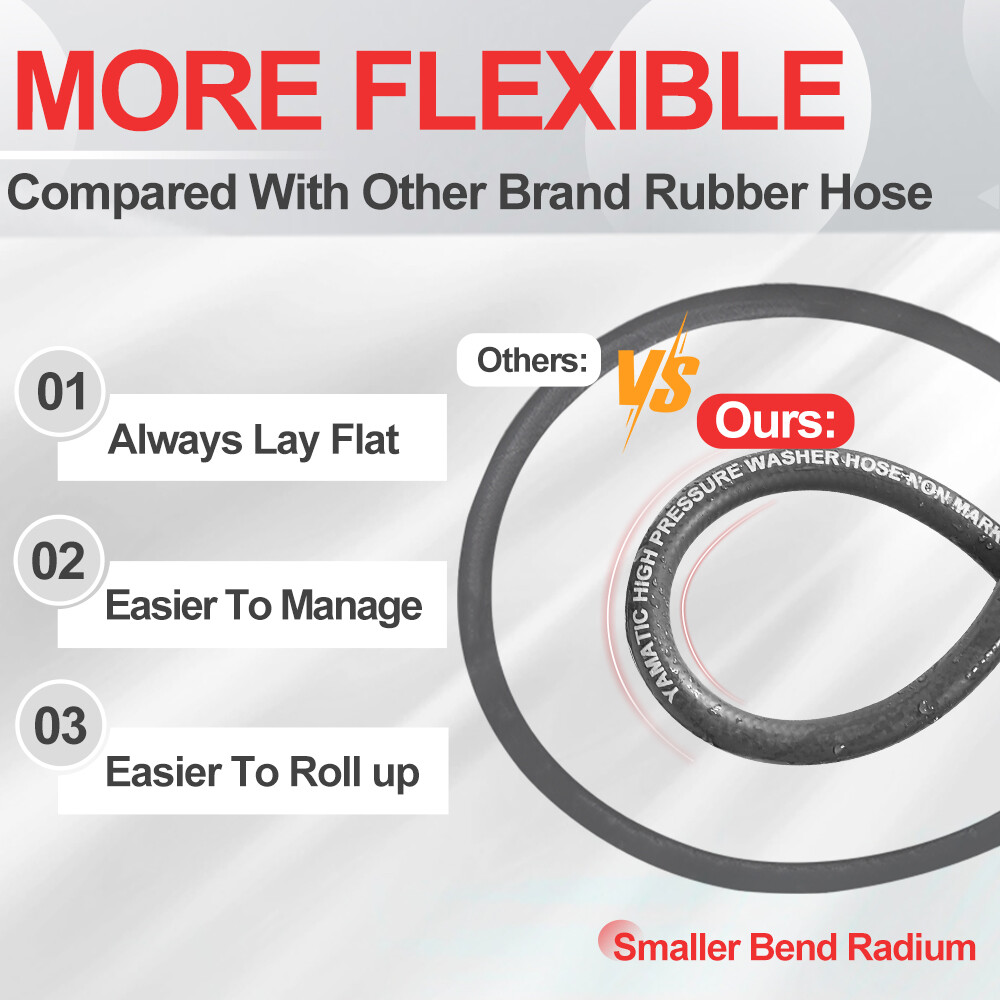 YAMATIC 3/8″ Rubber Pressure Washer Hose 4200psi for Hot Water 50/100/125/150 ft