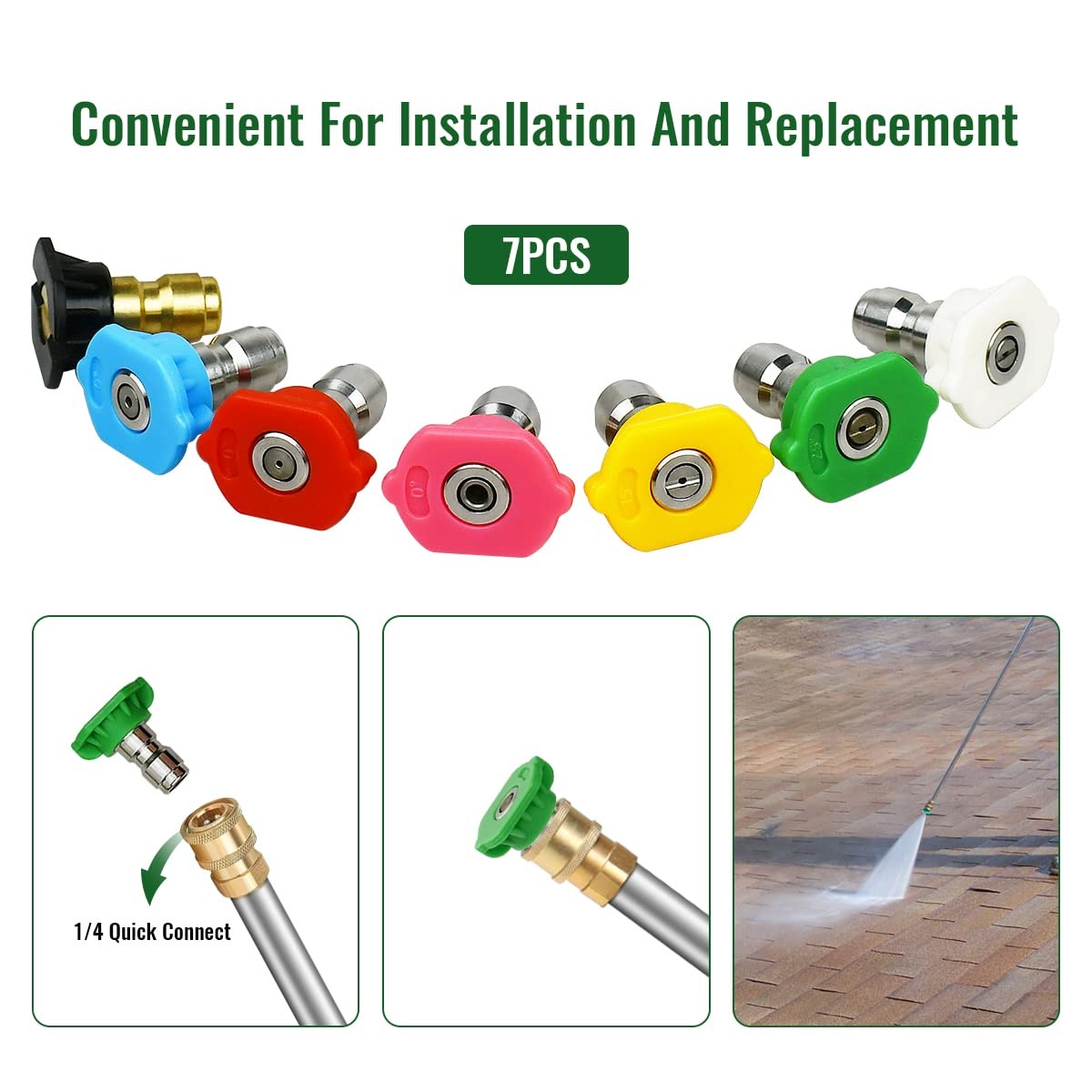 7 Pcs Pressure Washer Spray Nozzle Tips Multiple Degrees 1/4″ Quick Connection