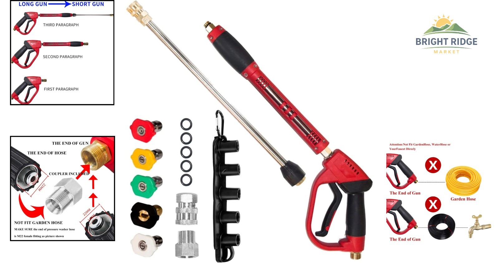 High Pressure Washer Gun with 40 Inch Wand and Multiple Nozzle Tips Included