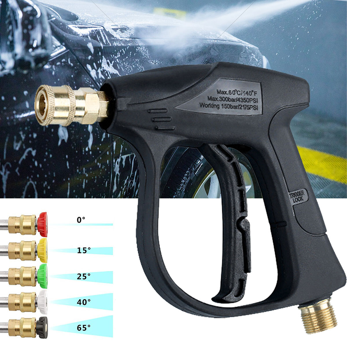 4350 PSI cleaning water gun + 5 pieces pressure nozzle. 1/4″ quick coupler