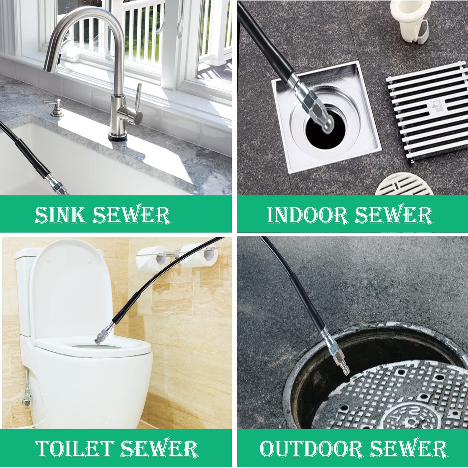 Sewer Jetter Kit 150FT Drain Cleaning Hose Nozzles 5800PSI Pressure Washer