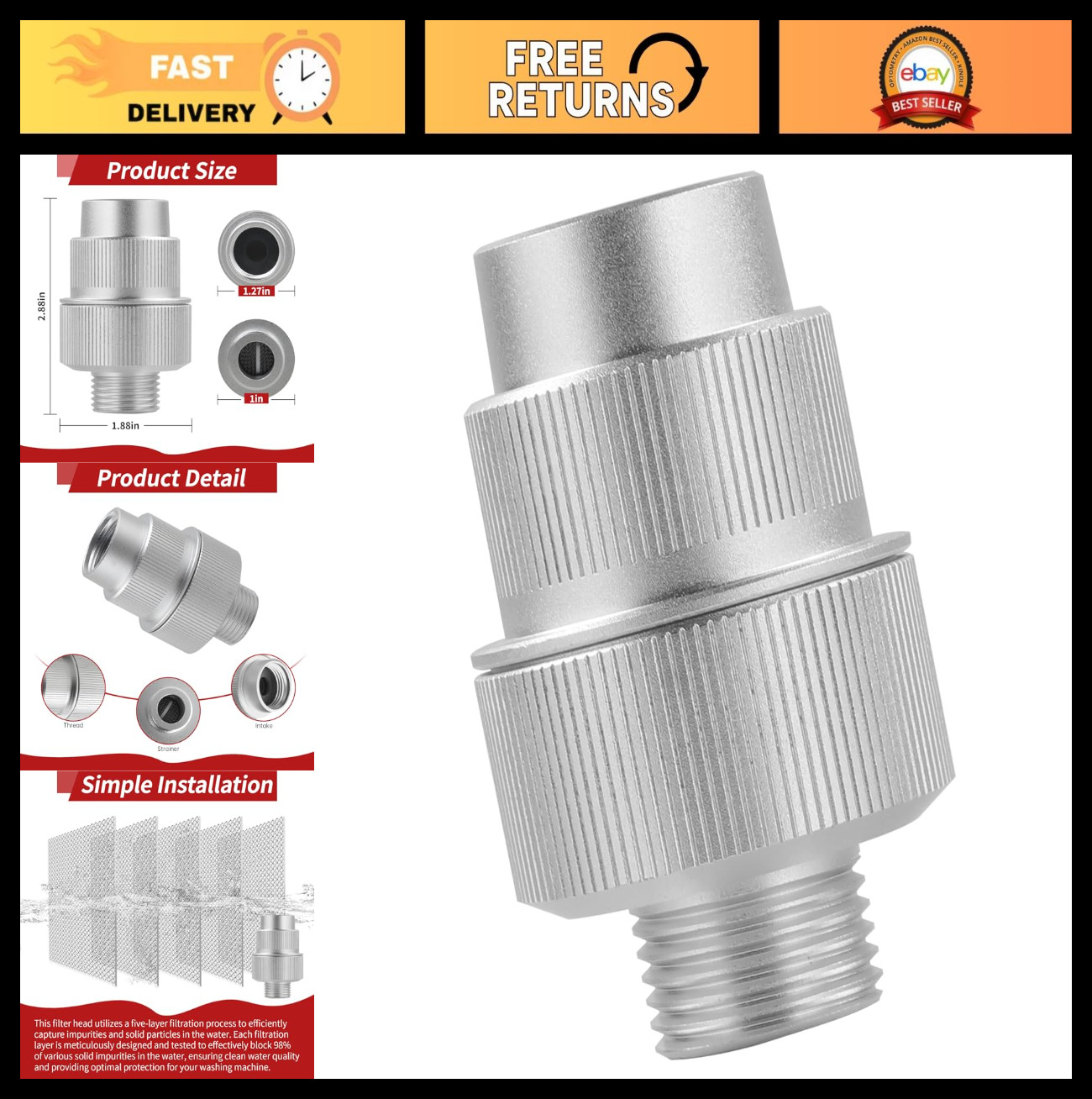 Upgraded Washing Machine Water Filter – 85470 Sediment Filter, Aluminum Alloy, F