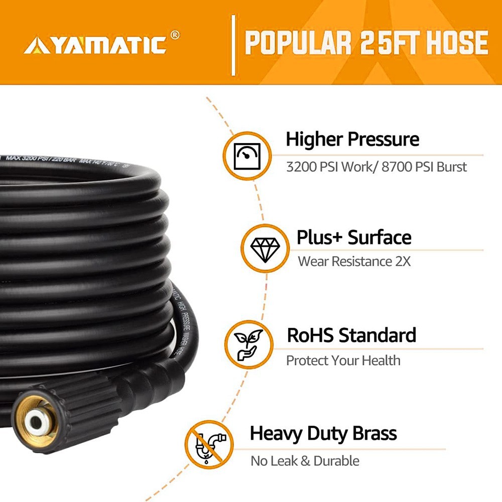 YAMATIC Pressure Washer Gun with Easy Pull Trigger, Power Washer Hose 50 FT