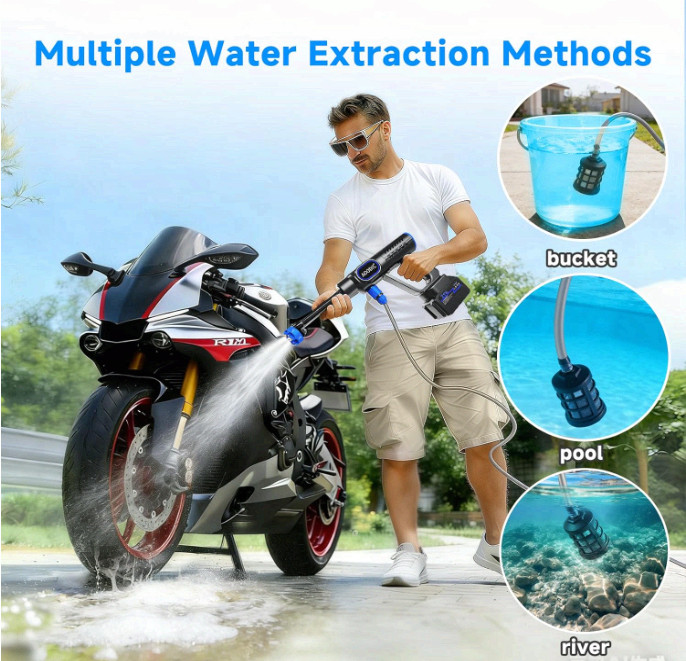Cordless Portable Washer, Battery Powered, 6-in-1 Nozzle, 16FT Hose, Car Washer