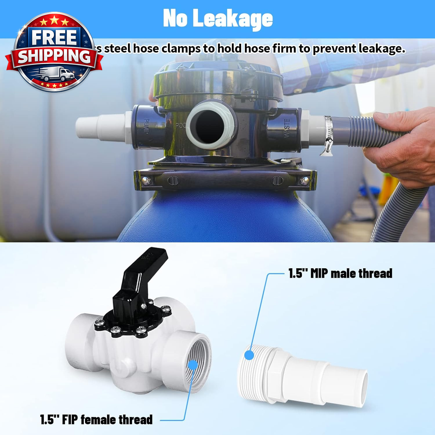 Universal 1.25″ / 1.5″ Combo Hose Adapter Pool Filter Pump Hose Adapter with Cla