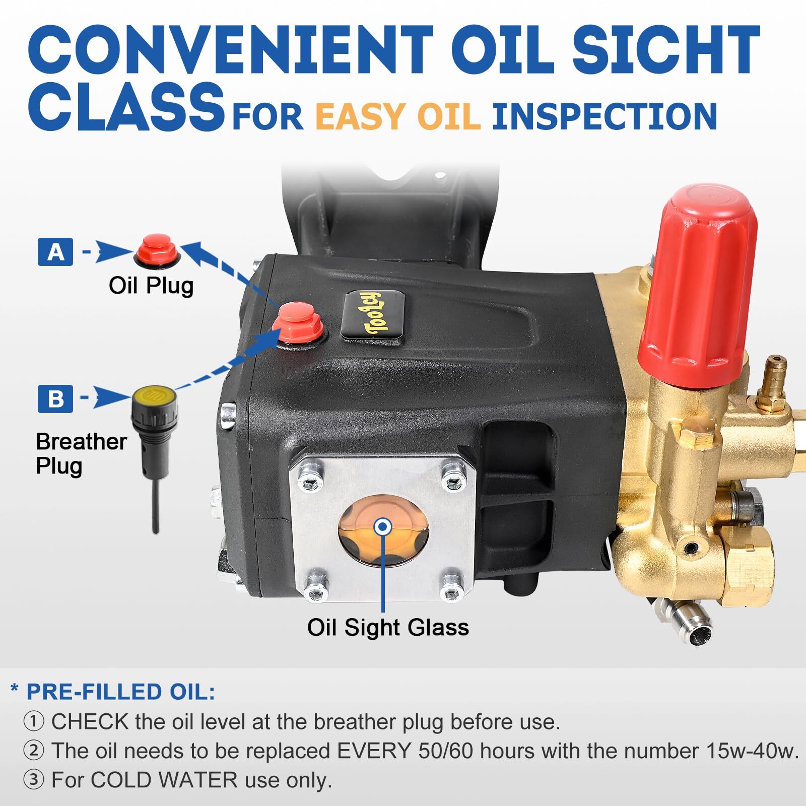 Pressure Washer Pump 3600-4400 PSI Max 4.4 GPM, 1 inch Shaft Horizontal Triplex