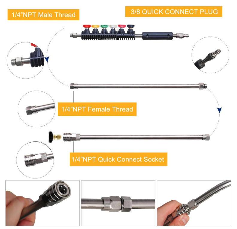 Kit Lanzas para Hidrolimpiadora 10 Piezas 4000 PSI con 6 Boquillas y Curva