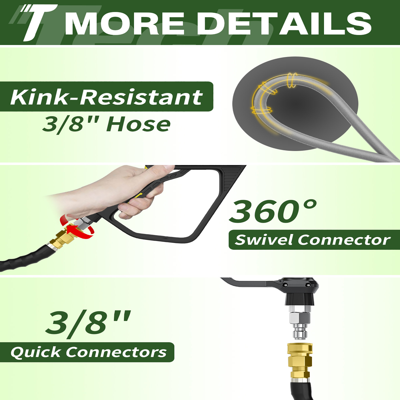 3/8″ 4800PSI Pressure Washer Hose 75FT with Swivel Quick Connect Max 248°F