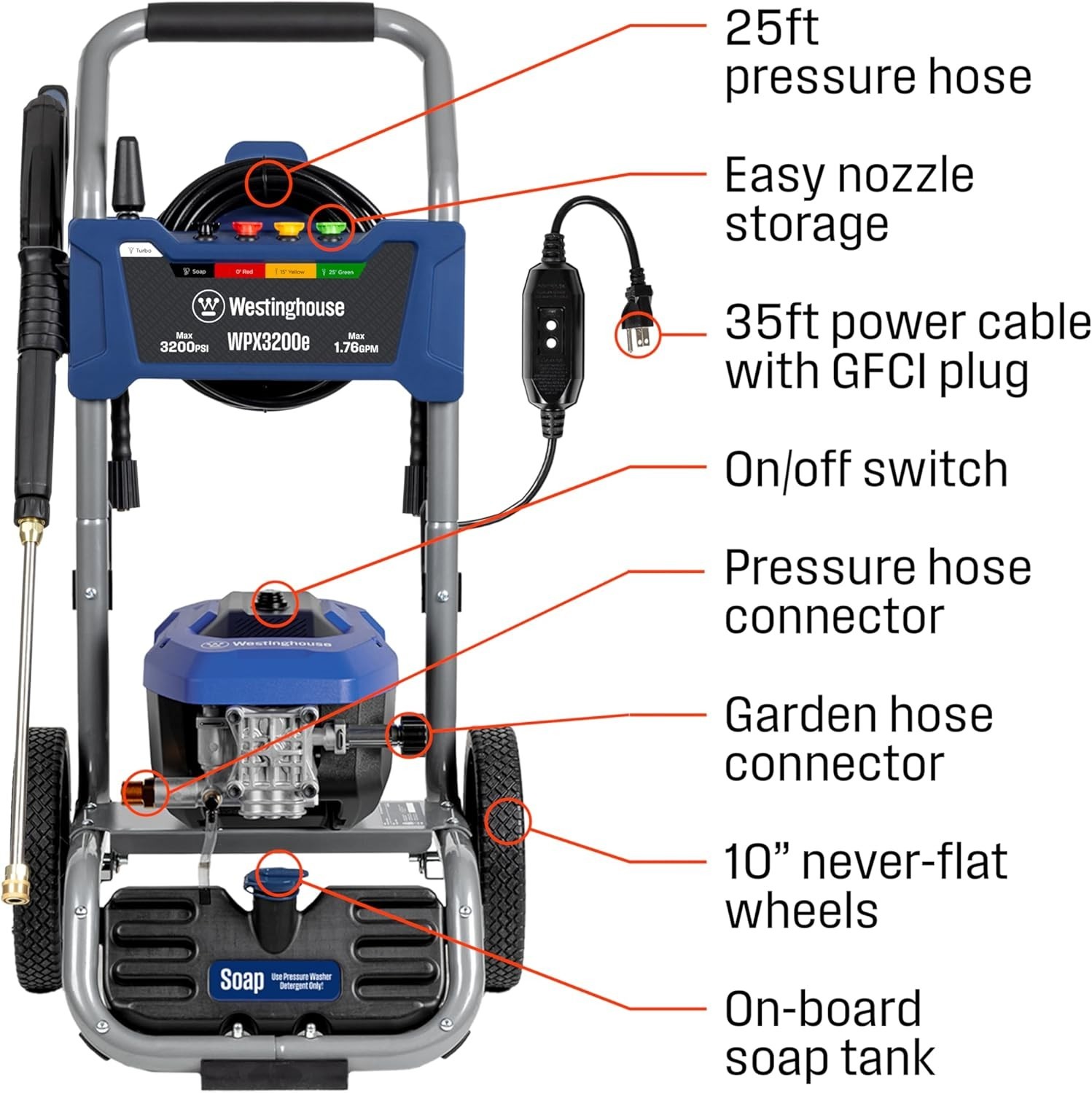 Westinghouse WPX3200e Pressure Washer 3200 PSI 1.76 GPM Electric Soap Tank