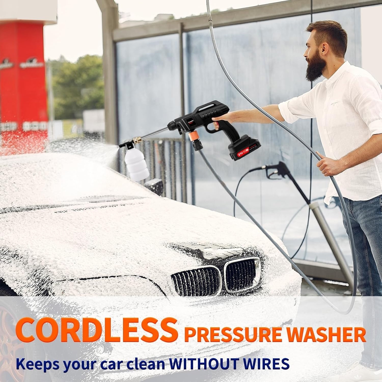 Cordless Pressure Washer 21V, 870PSI Portable Battery Pressure Power Washer